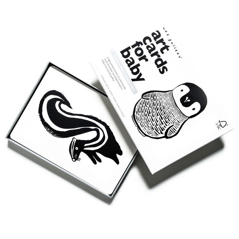 Wee Gallery Black and White art cards against white backdrop