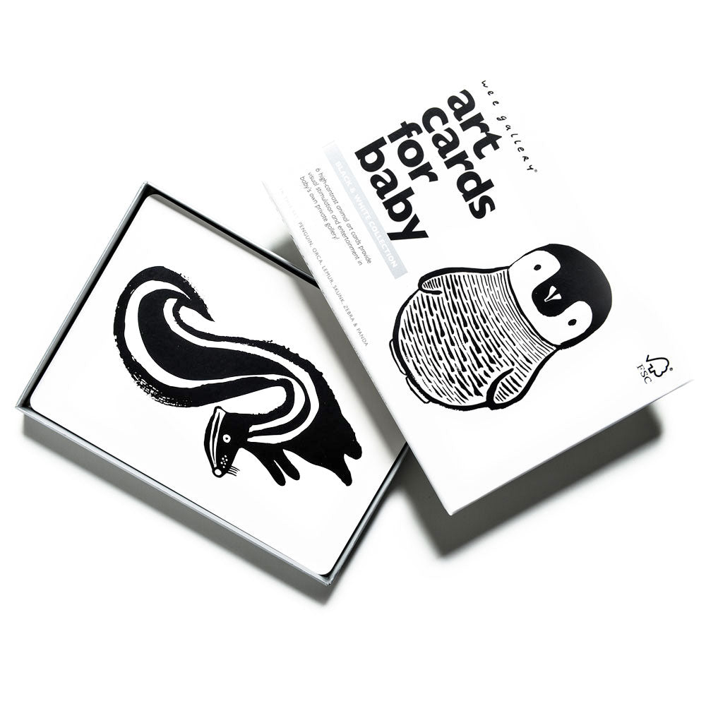 Wee Gallery Black and White art cards against white backdrop