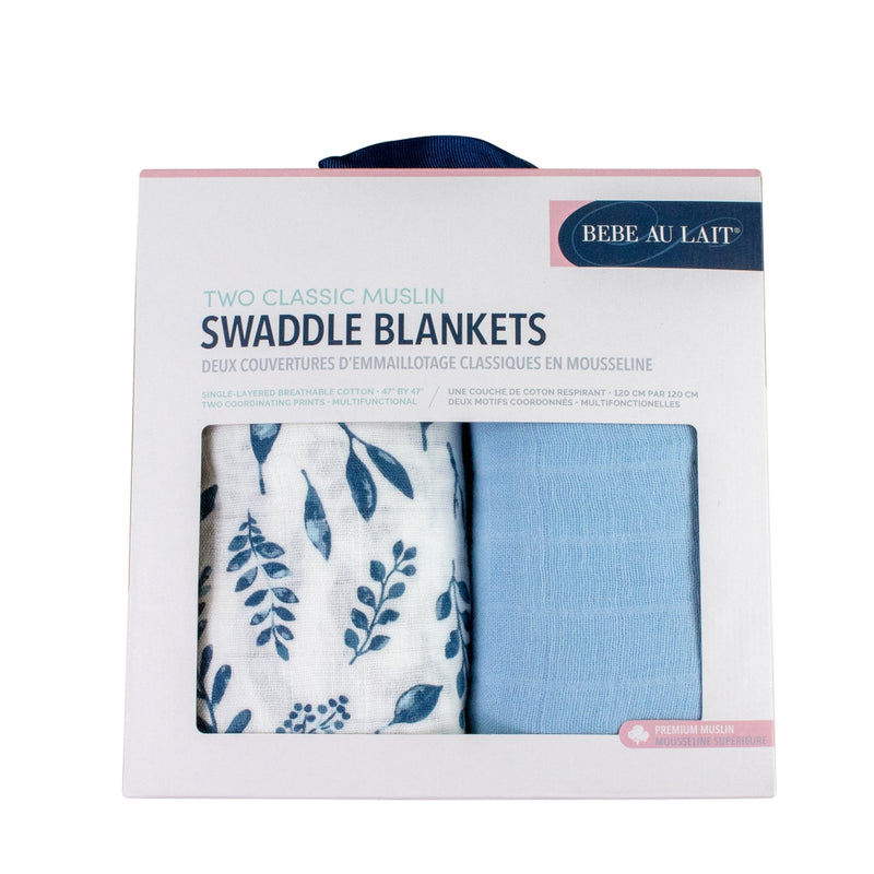 Blue Leaves & Cornflower Classic Muslin Swaddle Blanket Set