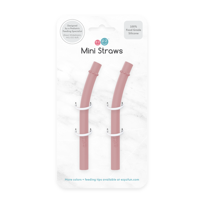 Ezpz blush mini straws replace pack against white backdrop