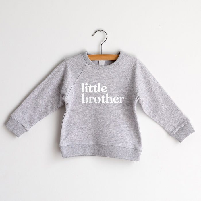 Little Brother French Terry Organic Kids Pullover - Gray/White Ink