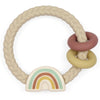 Itzy Ritzy neutral rainbow cable ritzy rattle against white backdrop