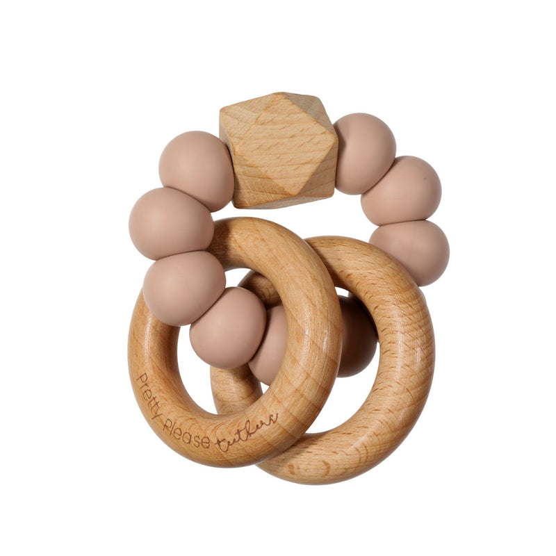Pretty Please Teethers mahogany rose swayer XL teether ring against white backdrop