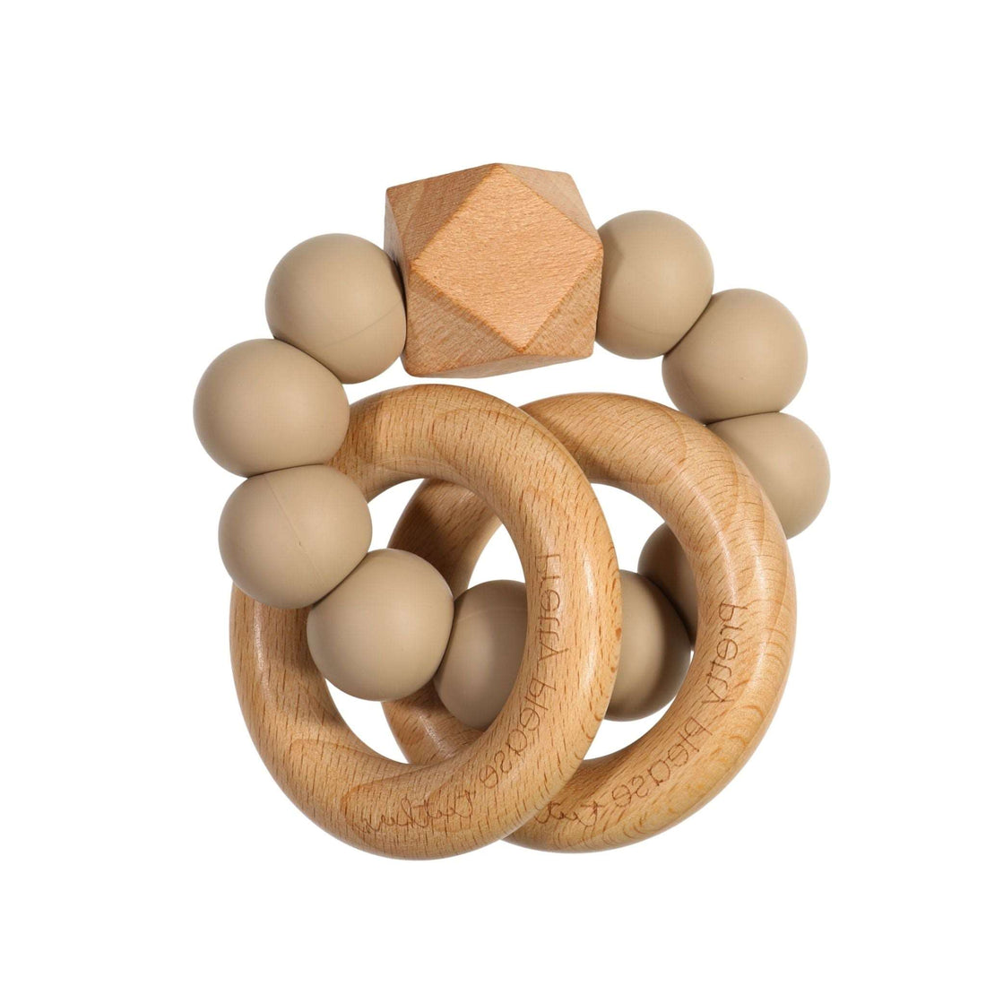 Pretty Please Teethers warm taupe swayer XL teether ring against white backdrop