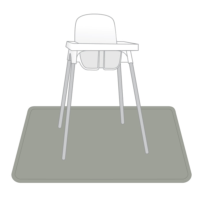 Bapronbaby sage splash mat with high chair on it against white backdrop