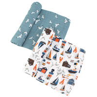 Nautical + Seagulls Oh-So-Soft Muslin Swaddle Blanket Set