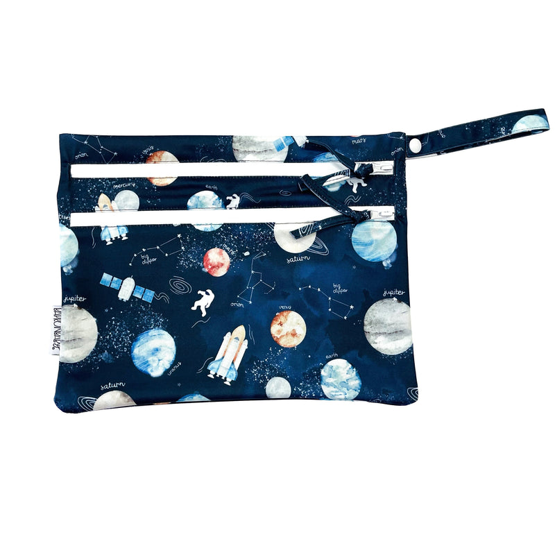 Bapronbaby outer space waterproof wet bag against white backdrop
