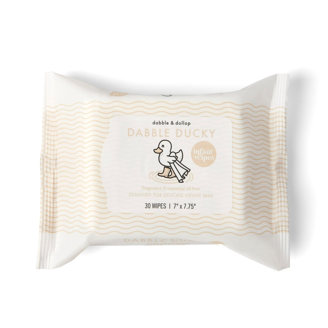 Dallap & Dollop dabble ducky infant wipes against white backdrop