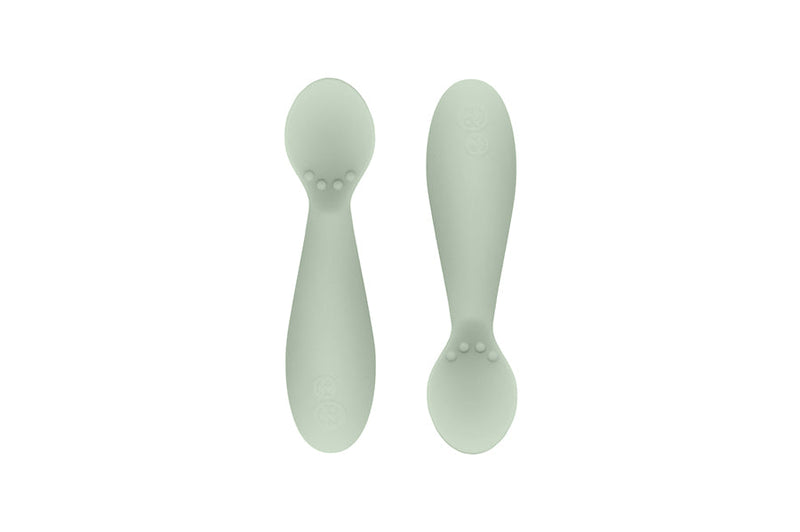 Ezpz sage tiny spoon twin pack against white backdrop