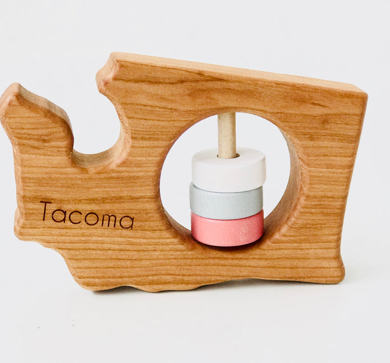 Washington State "Tacoma" Rattle - Coral & Grey