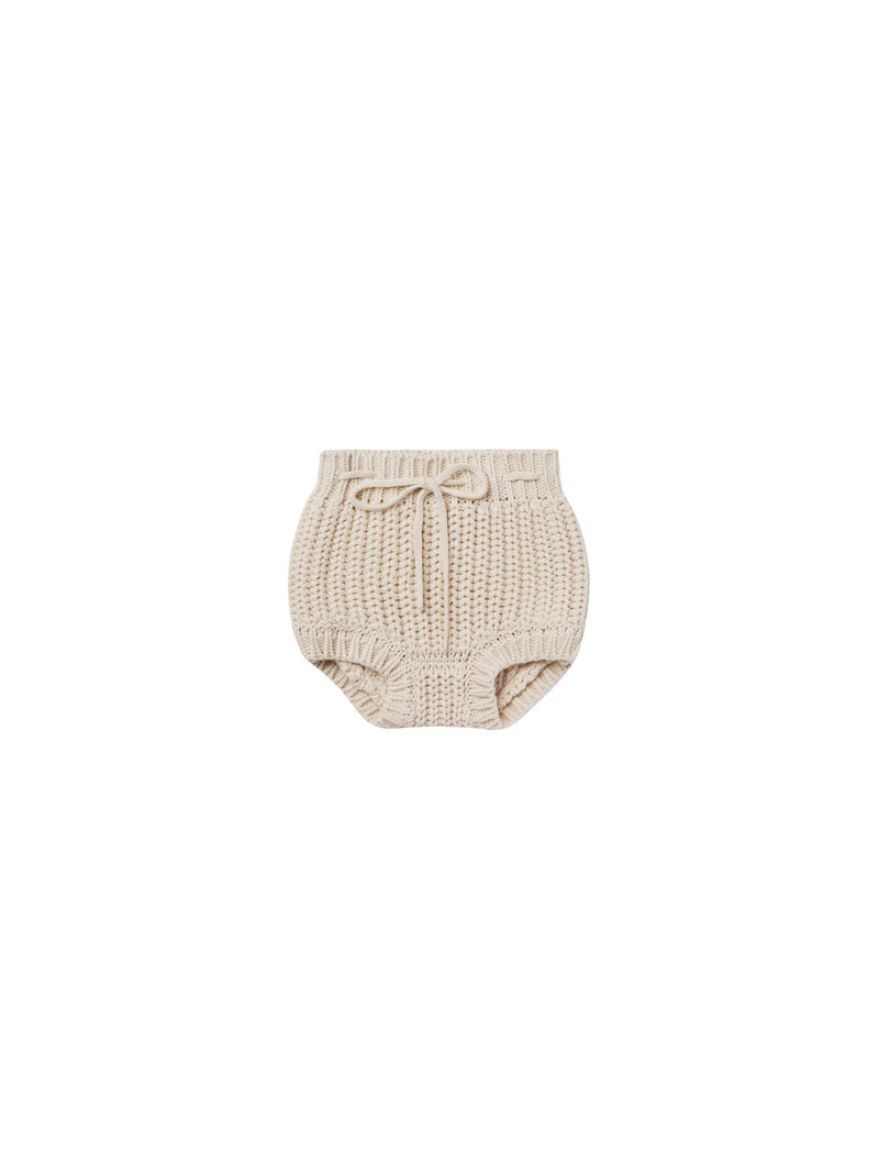 Quincy Mae natural knit tie bloomer against white backdrop