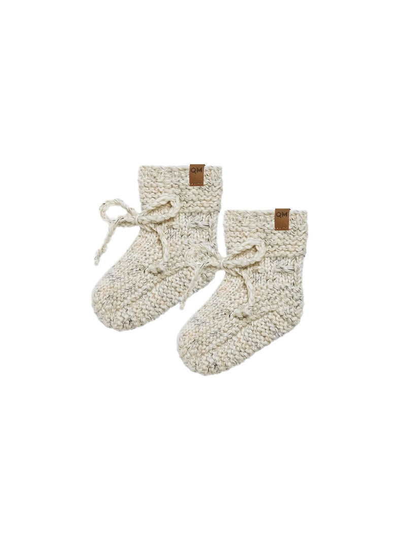 Quincy Mae natural speckled knit booties against white backdrop